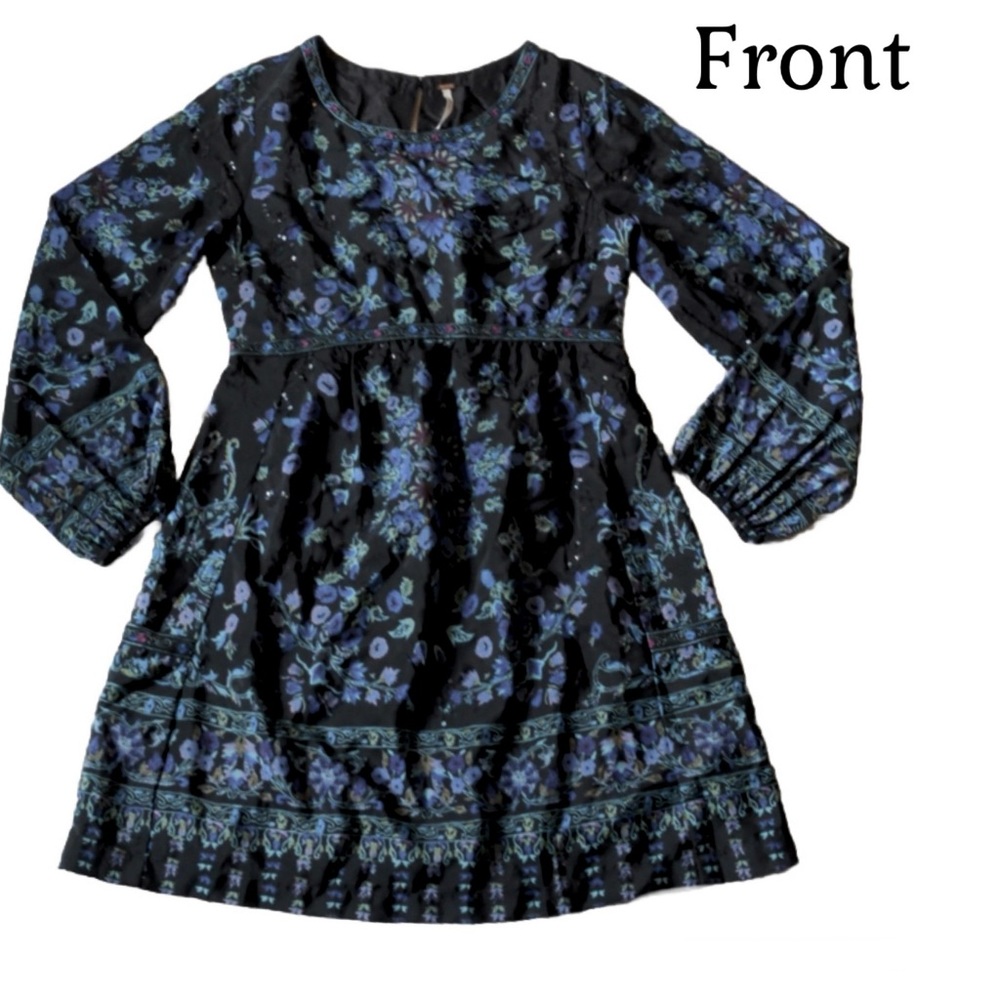 Free People Sequin Matroyshka Russian Doll Tunic Dress Sz 8 Black Embroidered - Picture 5 of 10